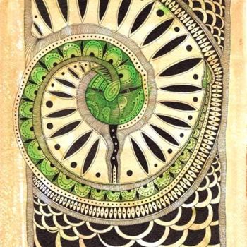 Pintura titulada "Little green snake" por Kseniya Beliaeva, Obra de arte original, Otro