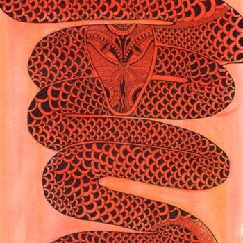 Peinture intitulée "Red Snake" par Kseniya Beliaeva, Œuvre d'art originale, Autre