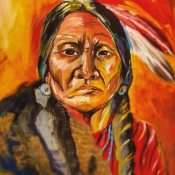Painting titled "Sitting Bull" by Tatev Yan, Original Artwork, Gouache