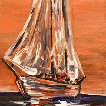 Painting titled "“Boat in the Red Ra…" by Tati Vc, Original Artwork, Acrylic