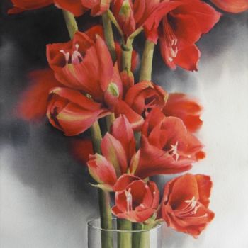 Ζωγραφική με τίτλο "Amaryllis" από Tatiana Bechtgold, Αυθεντικά έργα τέχνης, Ακουαρέλα