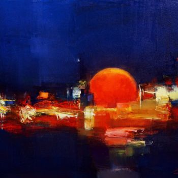Painting titled "Red Moon" by Tatiana Bugaenko, Original Artwork, Oil