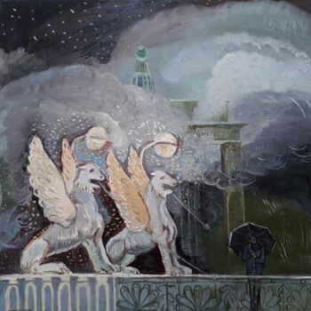 Peinture intitulée ""Magical griffins s…" par Tatiana Bykova, Œuvre d'art originale, Huile
