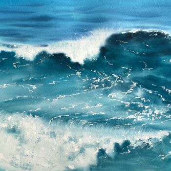 Malerei mit dem Titel "Red Sea, waves and…" von Tatiana Bykova, Original-Kunstwerk, Aquarell