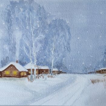 Peinture intitulée "Зима в деревне" par Tatiana Chernetsova, Œuvre d'art originale, Aquarelle