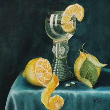 Peinture intitulée "Натюрморт с лимонами" par Tatiana Chernetsova, Œuvre d'art originale, Aquarelle