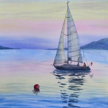 Peinture intitulée "Barca a vela al tra…" par Tatiana Chernetsova, Œuvre d'art originale, Aquarelle