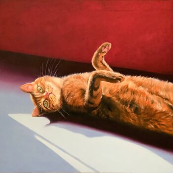 Malerei mit dem Titel "Red Cat Original Oi…" von Tatiana Clark, Original-Kunstwerk, Öl