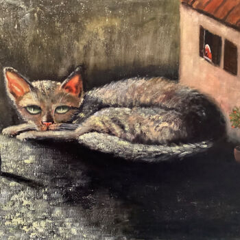 Malerei mit dem Titel "Catzilla Original A…" von Tatiana Clark, Original-Kunstwerk, Acryl