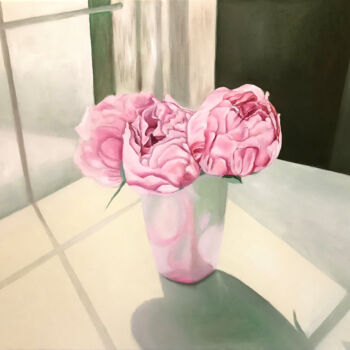 Painting titled "Peonies In Vase" by Tatiana Clark, Original Artwork, Oil