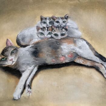 Peinture intitulée "Cats Original Oil P…" par Tatiana Clark, Œuvre d'art originale, Huile