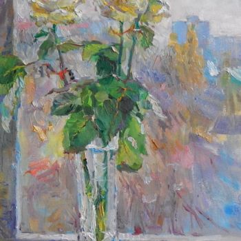 Painting titled ""White Rose"" by Tatiana Didenko, Original Artwork, Oil