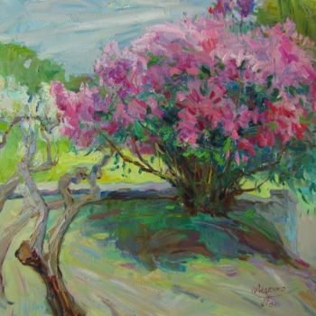 Painting titled ""Pink bush"" by Tatiana Didenko, Original Artwork, Oil