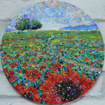 Malerei mit dem Titel "Round landscape pop…" von Tatiana Dubinina, Original-Kunstwerk, Acryl