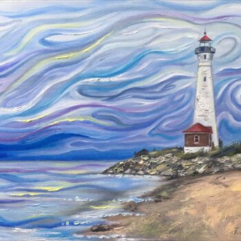 Painting titled "Lighthouse on the c…" by Tatiana Dubinina, Original Artwork, Oil