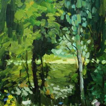 Painting titled "Зелёный пруд" by Tatiana Fedorova, Original Artwork, Oil