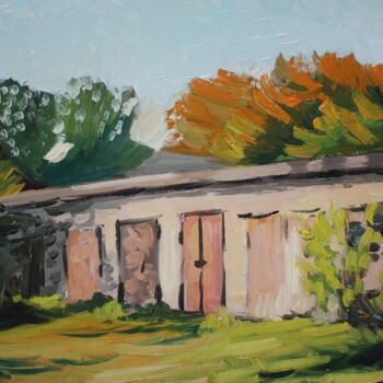 Картина под названием "Солнечные гаражи" - Татьяна Фëдорова, Подлинное произведение искусства, Масло