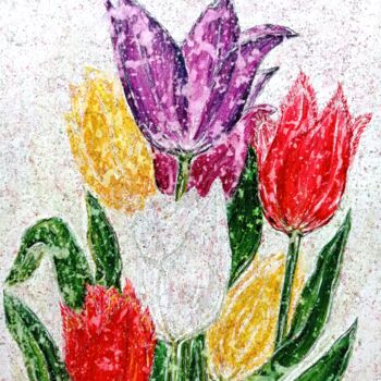 Dessin intitulée "Tulips #1" par Tatiana Fox'Tena, Œuvre d'art originale, Aquarelle
