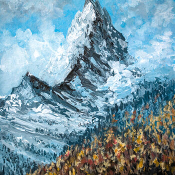 Painting titled "Mountains Study #8" by Tatiana Gomzina, Original Artwork, Acrylic Mounted on Cardboard