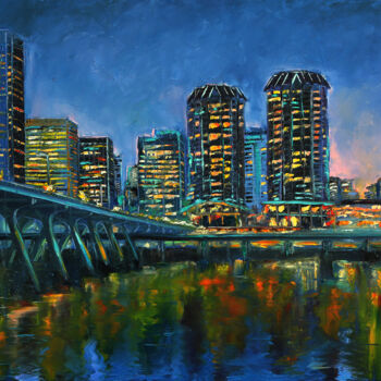 Painting titled "Night City" by Tatiana Gracheva, Original Artwork, Oil