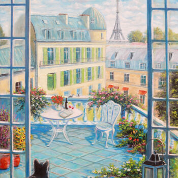 Schilderij getiteld "Dreams about Paris" door Tatiana Gracheva, Origineel Kunstwerk, Olie