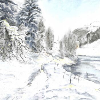 「Tignes Les Brévière…」というタイトルの絵画 Tatiana Gregsonによって, オリジナルのアートワーク, 水彩画