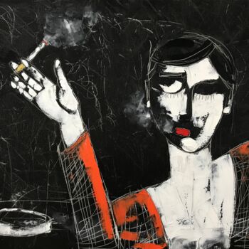 Pintura titulada "With lipstick" por Tatiana Harizanova, Obra de arte original, Oleo Montado en Bastidor de camilla de madera