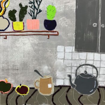 Malerei mit dem Titel "Tea time" von Tatiana Harizanova, Original-Kunstwerk, Öl Auf Keilrahmen aus Holz montiert