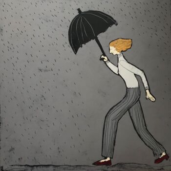 「Unexpected rain」というタイトルの絵画 Tatiana Harizanovaによって, オリジナルのアートワーク, オイル ウッドストレッチャーフレームにマウント
