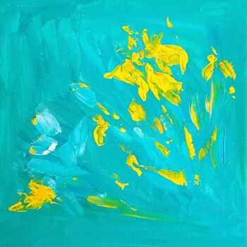 Картина под названием "Iris jaune 1" - Tatiana Ianciu, Подлинное произведение искусства, Акрил Установлен на Деревянная рама…