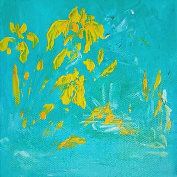 Painting titled "Iris jaune 2" by Tatiana Ianciu, Original Artwork, Acrylic Mounted on Wood Stretcher frame