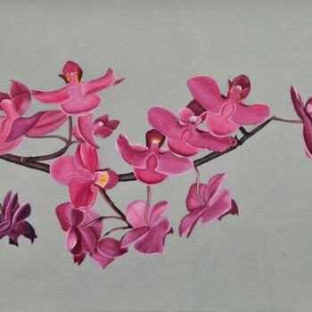 Painting titled "Orchid" by Tatiana Karchevskaya, Original Artwork, Acrylic Mounted on Wood Stretcher frame