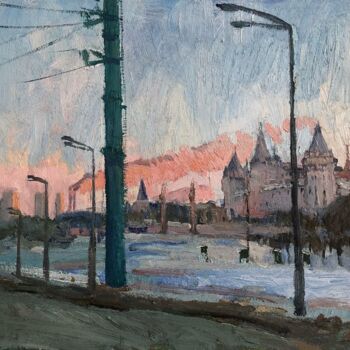Painting titled "Winter urban landsc…" by Tatiana Kolupaeva, Original Artwork, Oil