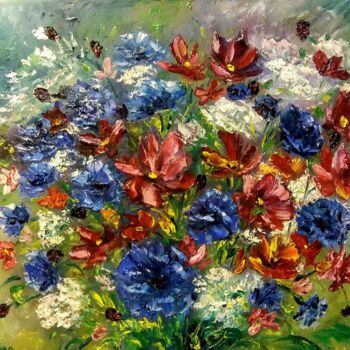 Painting titled "Flowers painting oi…" by Tatiana Krilova, Original Artwork, Oil