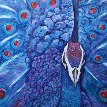 Painting titled "Peacock.Original ar…" by Tatiana Krilova, Original Artwork, Oil