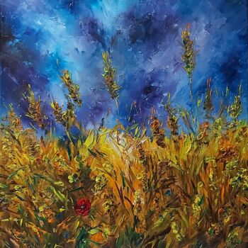 Malerei mit dem Titel "Wheat field.Night p…" von Tatiana Krilova, Original-Kunstwerk, Öl