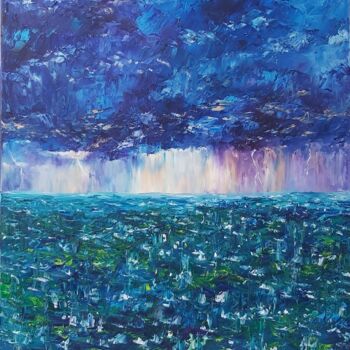 Painting titled "Stormy ocean painti…" by Tatiana Krilova, Original Artwork, Oil