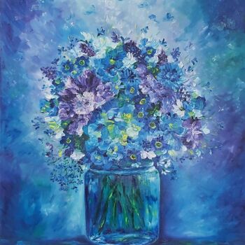 Pittura intitolato "Flowers painting on…" da Tatiana Krilova, Opera d'arte originale, Olio
