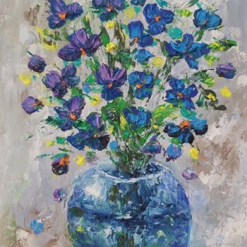 Schilderij getiteld "Flowers painting on…" door Tatiana Krilova, Origineel Kunstwerk, Olie