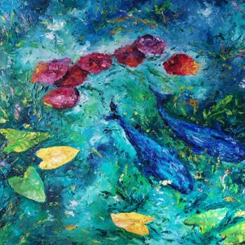 Painting titled "Fishes in the lake.…" by Tatiana Krilova, Original Artwork, Oil