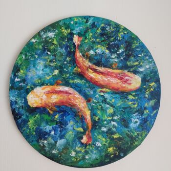 Pittura intitolato "Fishes in the lake.…" da Tatiana Krilova, Opera d'arte originale, Olio