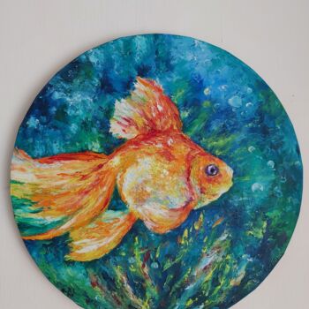 Картина под названием "Fishes in the lake.…" - Tatiana Krilova, Подлинное произведение искусства, Масло