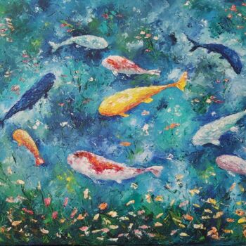 Ζωγραφική με τίτλο "Fishes in the lake.…" από Tatiana Krilova, Αυθεντικά έργα τέχνης, Λάδι