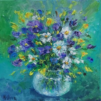 Painting titled "Mini painting Blue…" by Tatiana Krilova, Original Artwork, Oil