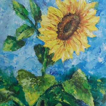 Schilderij getiteld "Yellow flowers Sunf…" door Tatiana Krilova, Origineel Kunstwerk, Olie