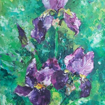 Pintura titulada "Iris Flowers.Summer…" por Tatiana Krilova, Obra de arte original, Oleo