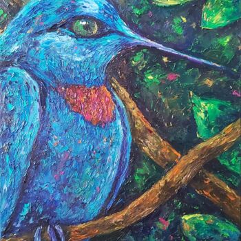 Картина под названием "Bluebird on a tree…" - Tatiana Krilova, Подлинное произведение искусства, Масло