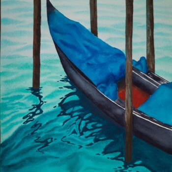 Pintura intitulada "morning on the pier" por Tatiana Krupnikova, Obras de arte originais, Aquarela