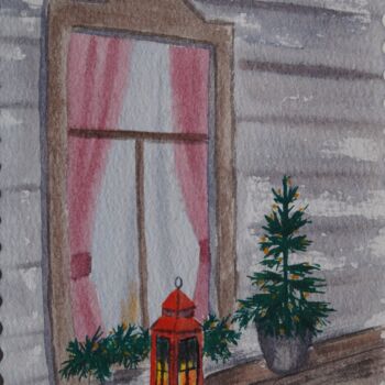 Painting titled "Winter postcard 6" by Tatiana Krupnikova, Original Artwork, Watercolor