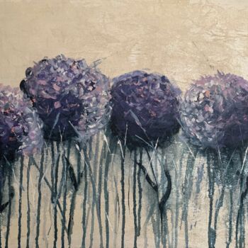 「Purple flowers 50x6…」というタイトルの絵画 Tatiana Malinovscaiaによって, オリジナルのアートワーク, アクリル ウッドパネルにマウント
